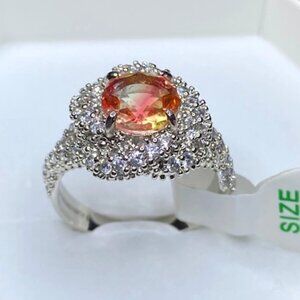 Bi Color Tourmaline CZ Retro Jeweled Knot Ring Size 8